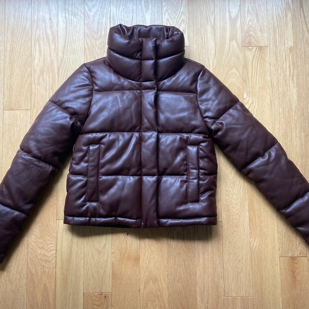 Never worn faux leather puffer